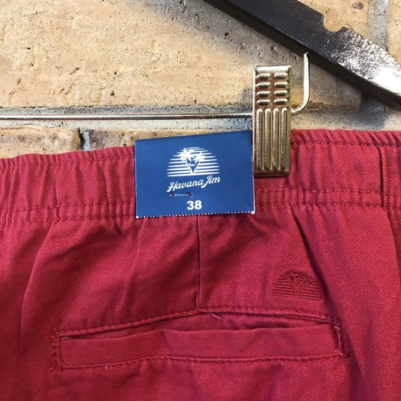 *Havana Jim Mens Shorts Size 38 Red Zip Draw String 100% Cotton Comfort Pockets - Picture 7 of 10